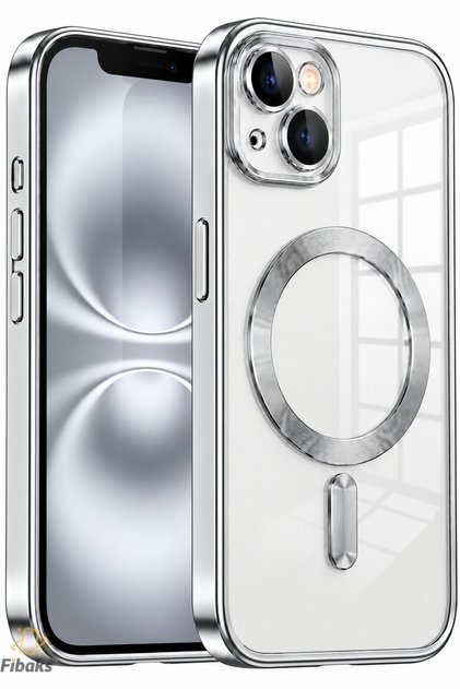 iPhone 15 Kılıf Kamera Lens Korumalı Magsafe Şarj Kilifi Şeffaf Renkli Yumuşak Kapak Gümüş