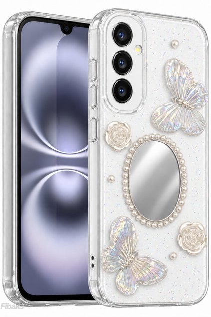 Galaxy A37 Kılıf 3D Kelebek Gül Desenli Aynalı Simli Şeffaf Tasarımlı Sert Silikon Telefon Kılıfı Kapak