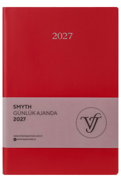 Smyth 2027 Daily Agenda A5 – Vegan Leather Flexible Cover, Silver Gilded Edge, Red