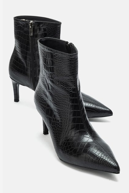 Noya Black Print Pointed Toe Women's Thin Heeled Boots