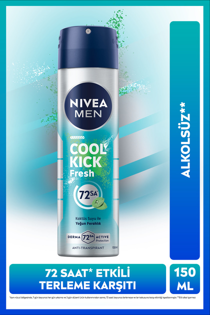 MEN Erkek Sprey Deodorant Cool Kick 150ml, 72 Saat Terleme Karşıtı, Alkolsüz