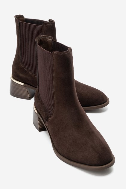 Nei̇va Brown Suede Genuine Leather Women's Chelsea Boots