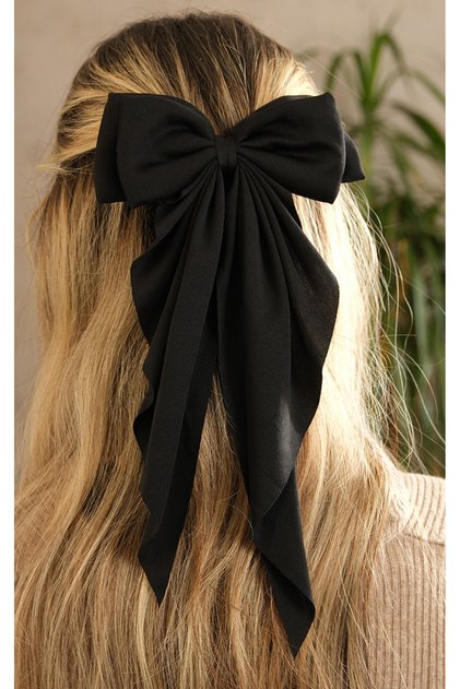 Women's Black Long Tail Bow Hair Clip - Large Size
