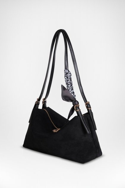 Women's Şebnem Black Suede Bow Scarf Gift Strap Lined Zippered Shoulder Bag