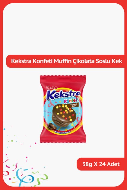 KEKSTRA Konfeti Muffin Çikolata Soslu Kek - 38 gram - 24 Adet