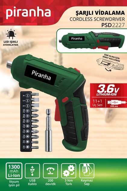 PSD 2227 Şarjlı Tornavida 3.6V 11+1 Uç Setli Vidalama