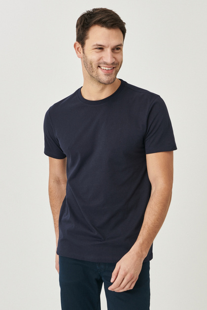 Men/Unisex Navy Blue 100% Cotton Slim Fit Slim Fit Crew Neck Basic T-Shirt