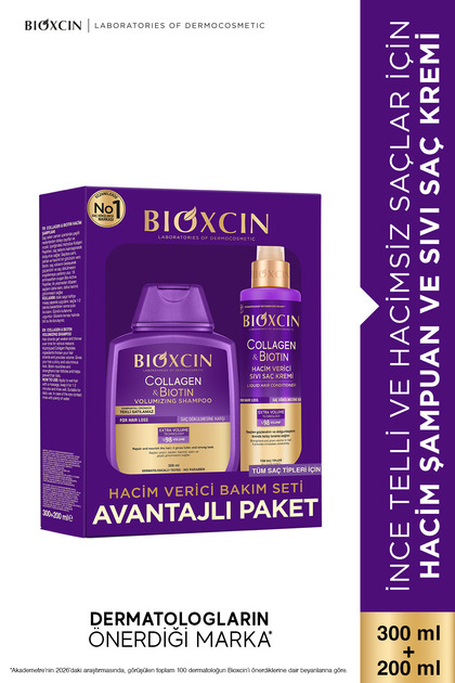 Collagen & Biotin Hacim Verici Bakım Seti - Şampuan 300 ml + Sıvı Saç Kremi 200 ml