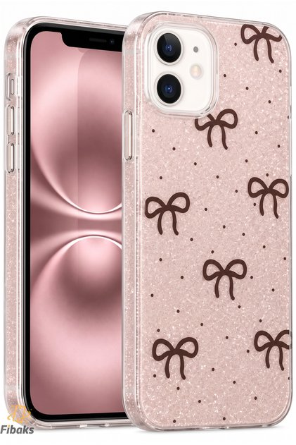 iPhone 12/12 Pro Case Glittery Black Bow Pattern Colorful Shiny Shock-Absorbing Cover