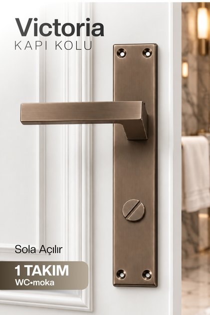 Victoria Moka Metal Aynalı WC Banyo Kapı Kolu Sola Açılır 1 Takım Tuvalet Kapısı İç Kapı Kolu Set