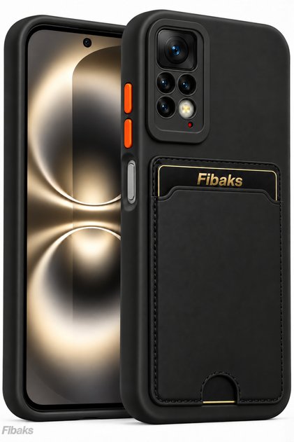 Redmi Note 11 Pro/12 Pro 4g Case with Camera Protection, Card Holder on the Back, Wallet, Red Button, Black