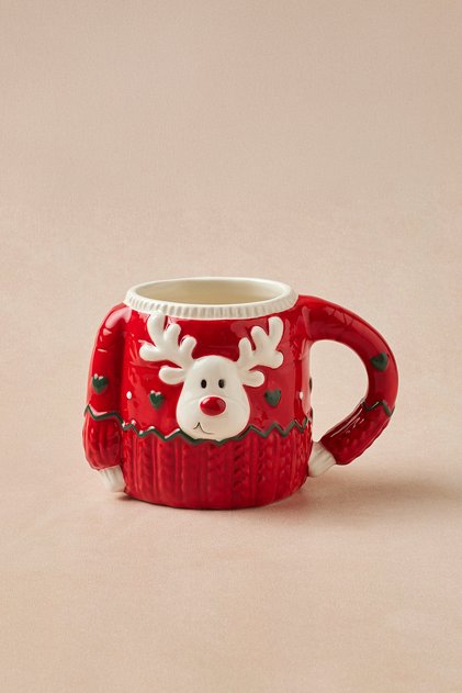 New Year Yılbaşı Sweater Deer Kırmızı Kupa 400 ml