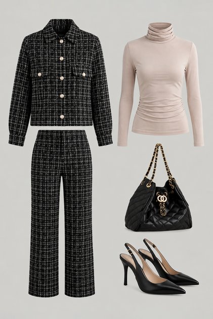 Black Plaid Woven Bottom - Top Set Twoaw27Au00161