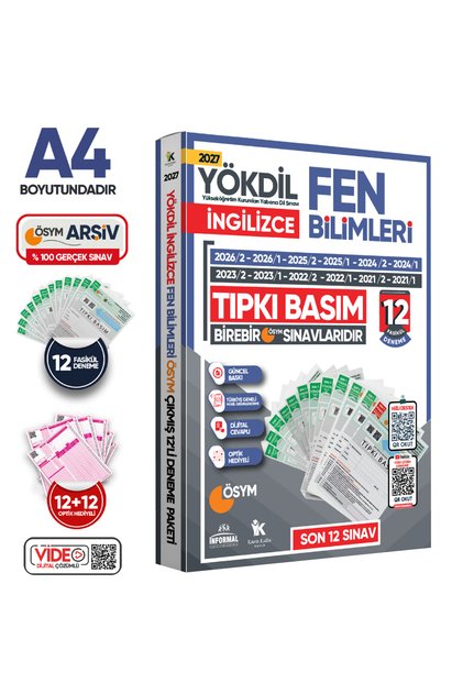 2027 YÖKDİL İngilizce FEN BİLİMLERİ ÖSYM Çıkmış Soru Tıpkı Basım Deneme Paketi 12li Türkiye Geneli