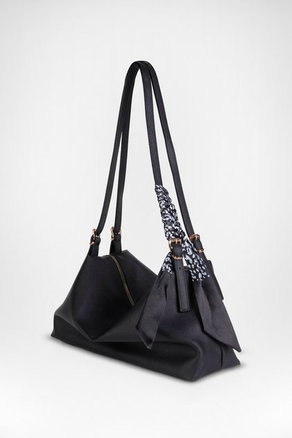 Women's Şebnem Black Faux Leather Bow Scarf Gift Strap Lined Zippered Shoulder Bag