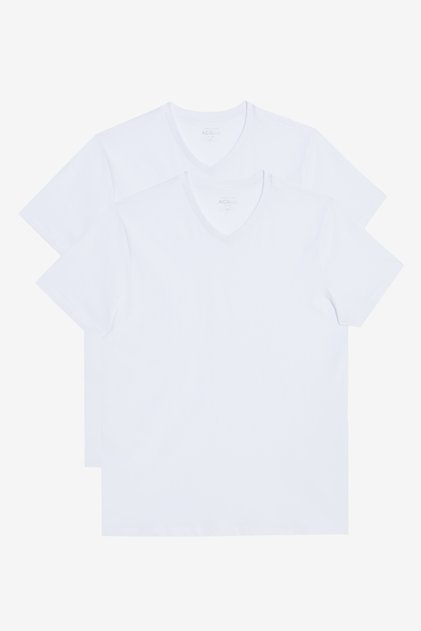 Men's White-White 2-Piece V-Neck 100% Cotton Slim Fit Slim Fit Basic T-Shirt