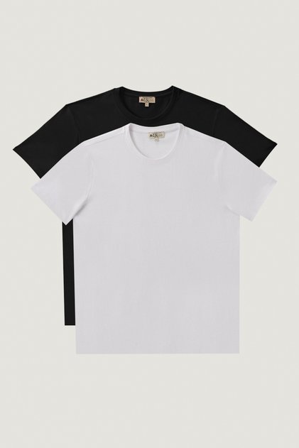 Men's Black-white Slim Fit Narrow Cut Crew Neck 100% Cotton Pack of 2 T-Shirts