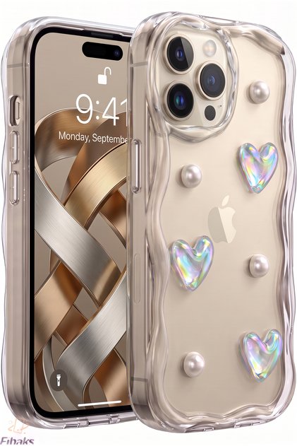 iPhone 12 Pro Max Case 3D Heart Pearl Design Patterned Camera Protected Transparent Silicone Cover