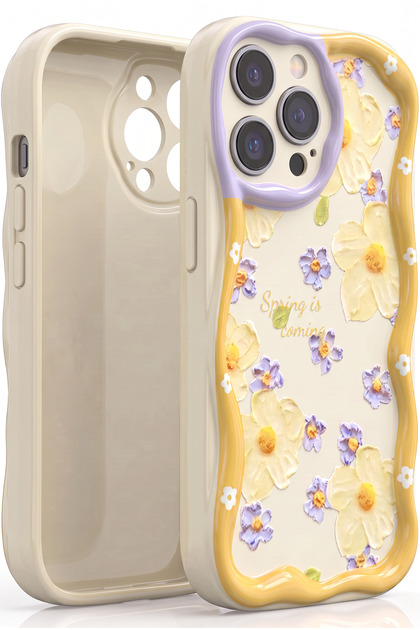 iPhone 14 Pro Case Designed with Patterned Camera Protection Daisy Flower Colorful Silicone Cover