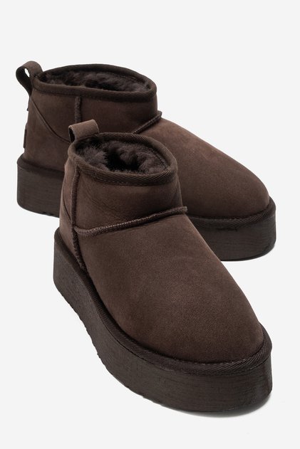 Veyra Brown Suede Genuine Leather Fur Platform Sole Women's Mini Boots
