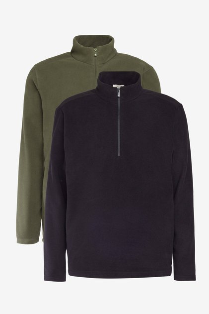 Unisex 2-Pack Standard Fit Mock Neck Cold-Proof Sweatshirt Fleece Black-Khaki