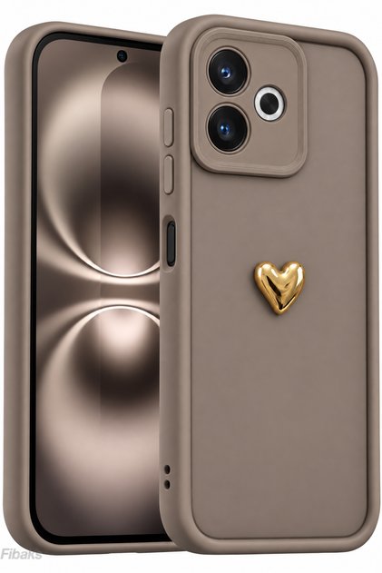 For Redmi 13 4g Case 3D Heart Design Brown Pattern Soft Camera Protected Silicone Cover