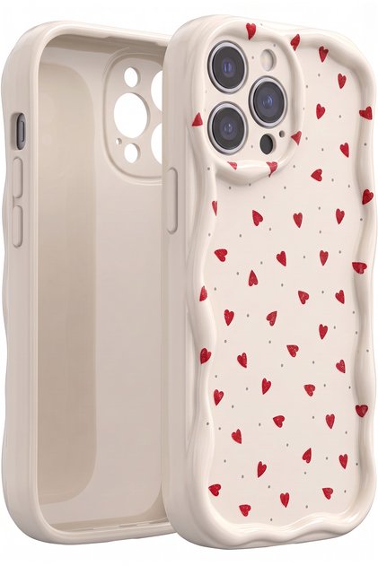 iPhone 11 Pro Max Case Camera Protected Red Heart Pattern Silicone Cover with Wave Edge