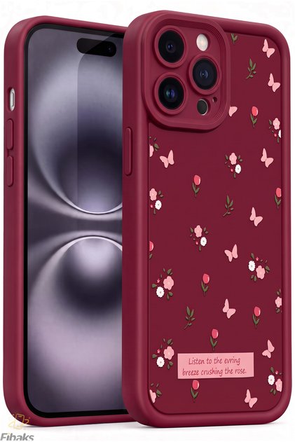 iPhone 14 Pro Case Soft Textured Butterfly Rose Pattern Soft Camera Protected Silicone Cover