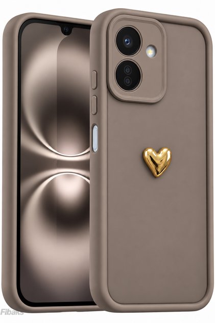 Redmi 13C Case 3D Heart Design Brown Pattern Soft Camera Protected Silicone Cover