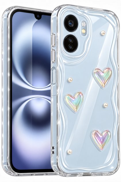 Redmi 13C Case 3D Heart Pearl Design Patterned Transparent Silicone Cover with Camera Protection