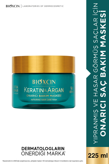 Keratin & Argan Onarıcı Saç Bakım Maskesi 225 Ml - Yıpranmış ve Hassas Saçlar Botoks Etkili