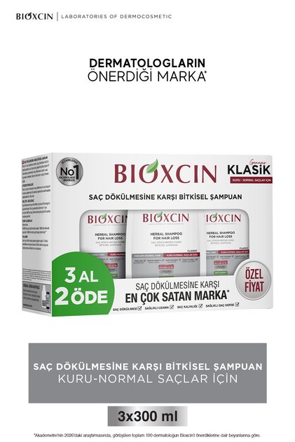 Klasik Kuru ve Normal Saçlar İçin Şampuan 3 x 300 Ml - Kuru Saçlar ve Saç Dökülmesine Karşı Bakım