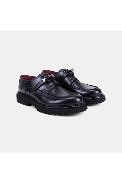 Men's Black Leather Classic Groom Shoes with Thick Stitching Detail