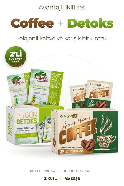 Coffee Powder Containing Chicory, Collagen, and Black Cumin, 20 Sachets & Mixed Herbal Tea 25 Sachets Opportunity Set