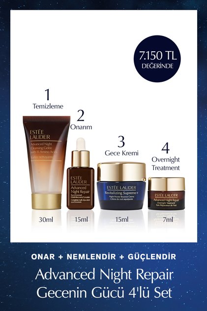 Gecenin Gücü 4'lü Set - Temizleme 30ml+ Onarıcı Serum 15ml+ Gece Kremi 15ml+Overnight Treatment 7ml