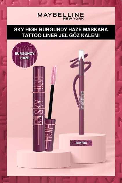 Lash Sensational Sky High Burgundy Haze Maskara & Tattoo Liner Jel Göz Kalemi Berry Bliss Mürdüm