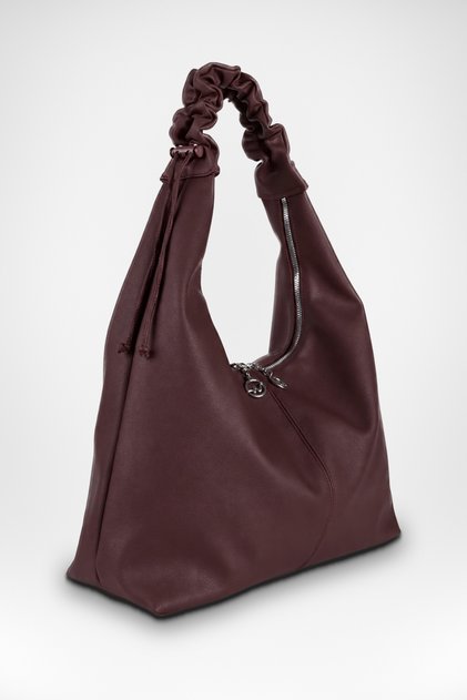 Women's Hyacinth Burgundy Faux Leather Medium Size Lined Hobo Shoulder Bag with Adjustable Drawstring Handle