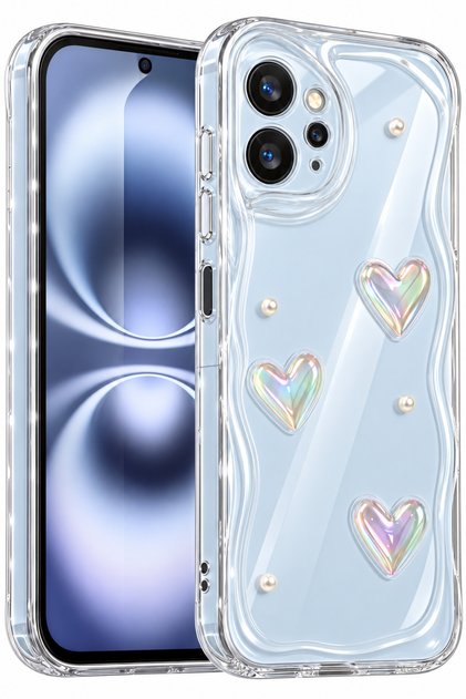 Redmi Note 12 Case 3D Heart Pearl Design Patterned Transparent Silicone Cover with Camera Protection