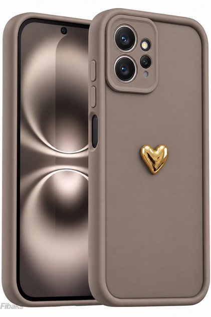 Redmi Note 12 Case 3D Heart Design Brown Pattern Soft Camera Protected Cover