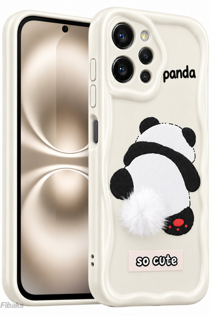 Redmi 12 Case Designed Patterned Camera Protected Panda White Tassel Silicone Cover