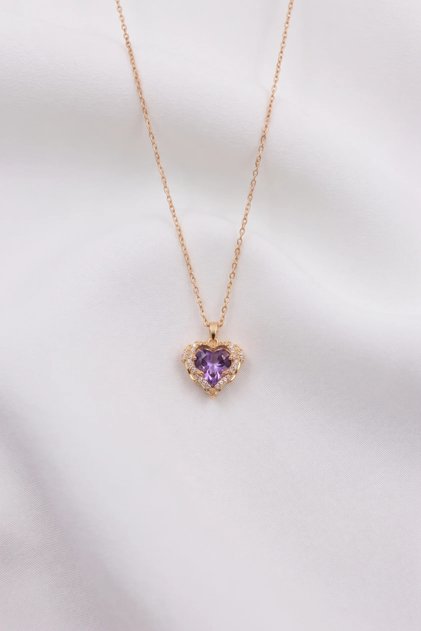 Heart of the Ocean Model Crystal Purple Sparkling Zircon Stone Stainless Steel Gold Color Women's Necklace