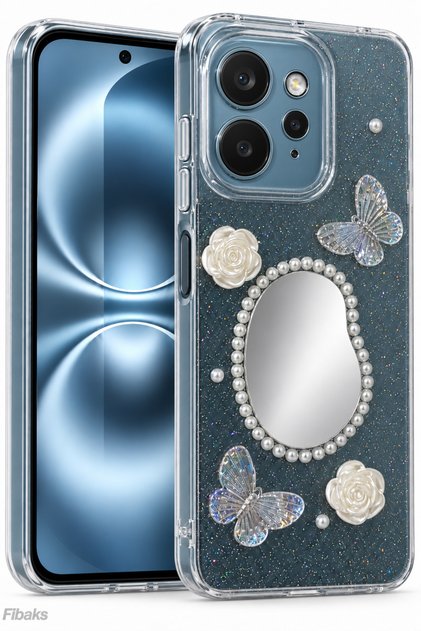 Redmi Note 12 Case 3D Butterfly Rose Pattern Mirrored Glitter Transparent Design Silicone Cover
