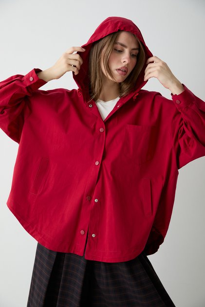 Kırmızı Kapüşonlu Oversize Çıtçıtlı Ceket TWOAW27CE00115