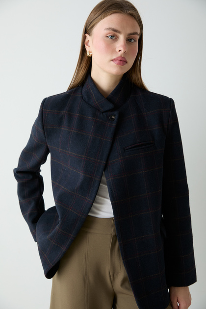 Lacivert Kapama Detaylı Kaşe Blazer Ceket TWOAW27BC00027
