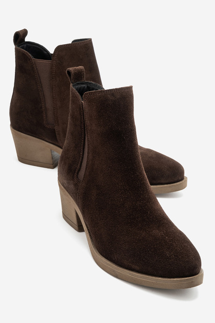 Dovena Brown Suede Genuine Leather Elastic Women's Heeled Boots
