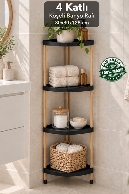 Decorative Wooden Bathroom Organizer - 4-Tier Demountable Organizer Detergent Makeup Towel Organizer Shelf