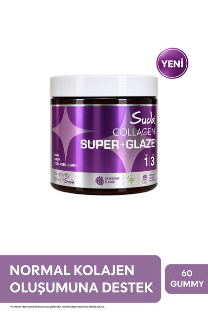 Super Glaze Kolajen + NMN + NADH İçeren Ahududu Aromalı Çiğnenebilir Gummy 60 Adet