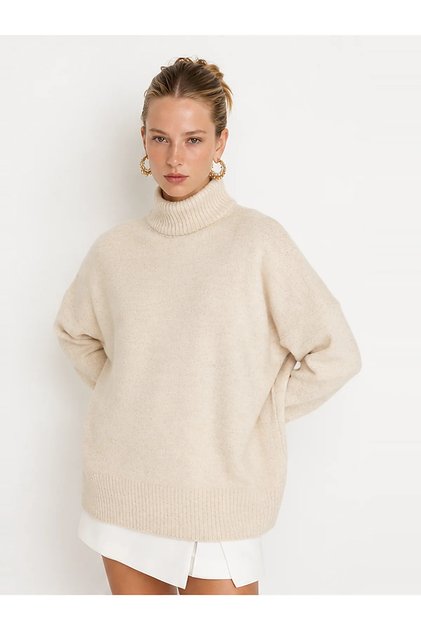 Stone Turtleneck Basic Knitwear Sweater