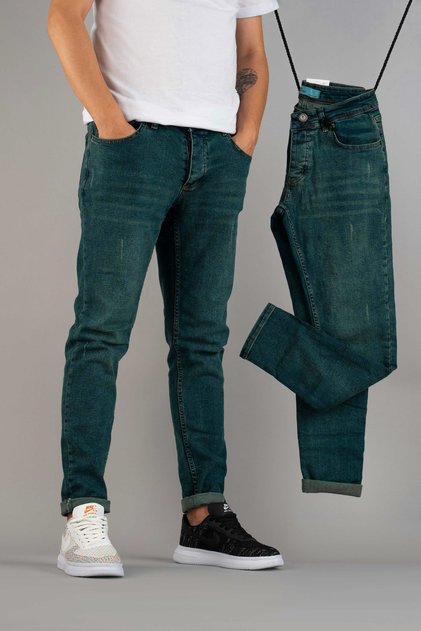 Blue Men's Slim Fit Lycra Cuffed Jeans
