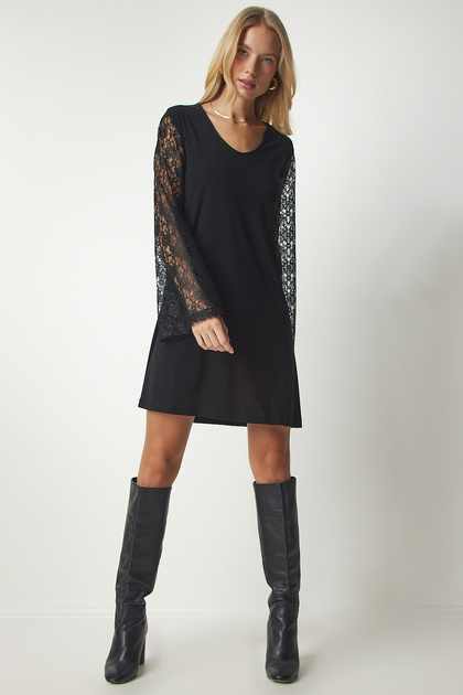 Happiness stanbul Women's Black Lace Spanish Sleeve Sandy Dress TO00097-  Trendyol